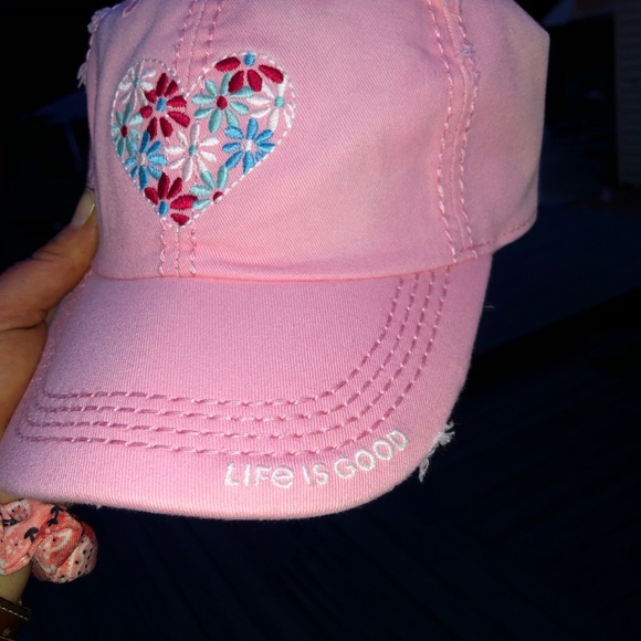 Life is Good pink sun washed baseball hat w/ heart - Picture 6 of 11